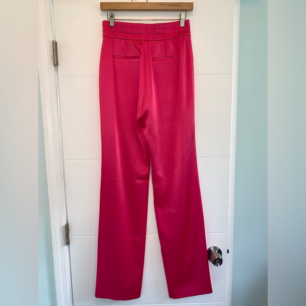 Alice + Olivia Jodi Jody Satin Slit Front Pants in Candy Pink- 2 - Picture 9 of 11